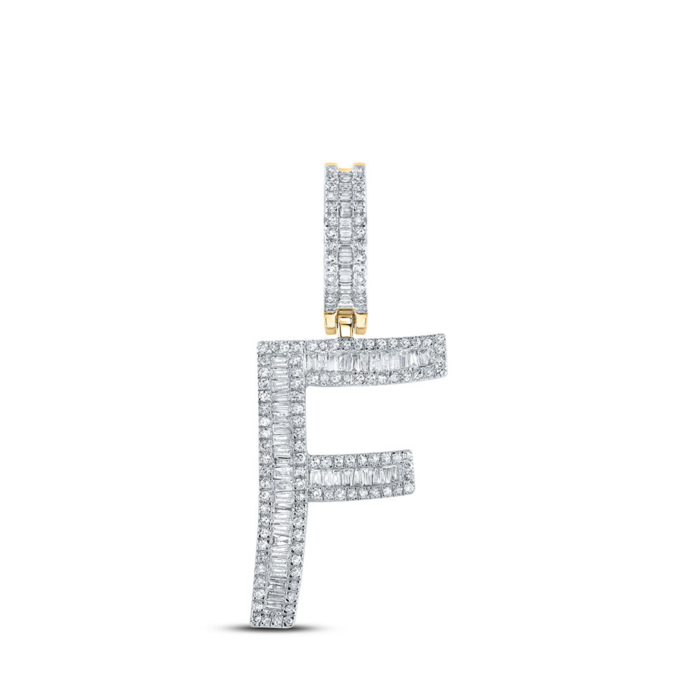 14K Yellow Gold Mens Baguette Diamond Initial Letter Charm Pendant
