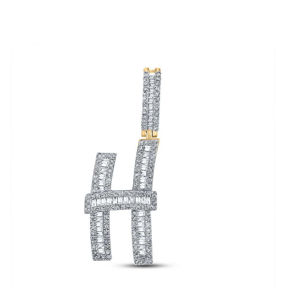 14K Yellow Gold Mens Baguette Diamond Initial Letter Charm Pendant