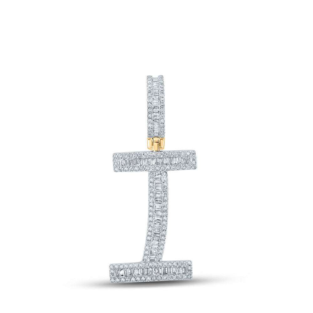 14K Yellow Gold Mens Baguette Diamond Initial Letter Charm Pendant