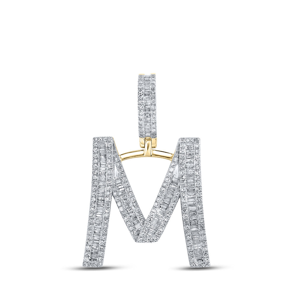 14K Yellow Gold Mens Baguette Diamond Initial Letter Charm Pendant