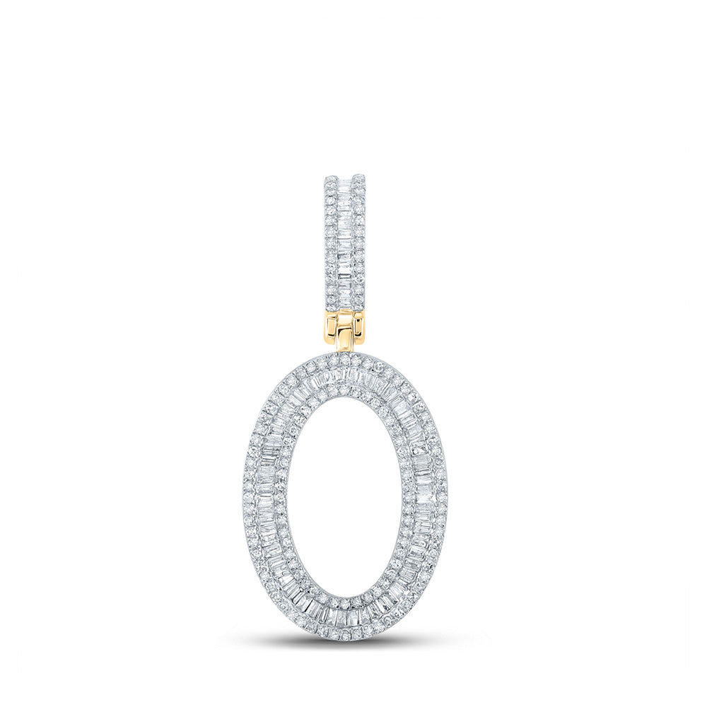 14K Yellow Gold Mens Baguette Diamond Initial Letter Charm Pendant