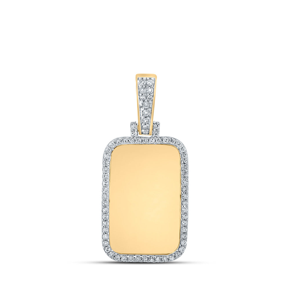 14K Yellow Gold Mens Round Diamond Dog Tag Memory Charm Pendant 1/3 Cttw