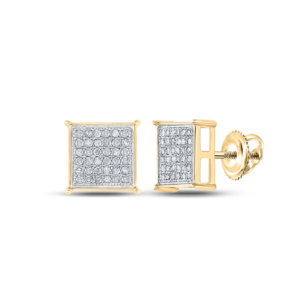 14K Yellow Gold Womens Round Diamond Square Earrings 1/4 Cttw, Length: 0.3 In, Width: 0.33 In