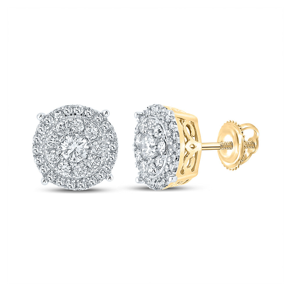 14K Yellow Gold Round Diamond Cluster Earrings 5/8 Cttw, Length: 0.31 In, Width: 0.32 In