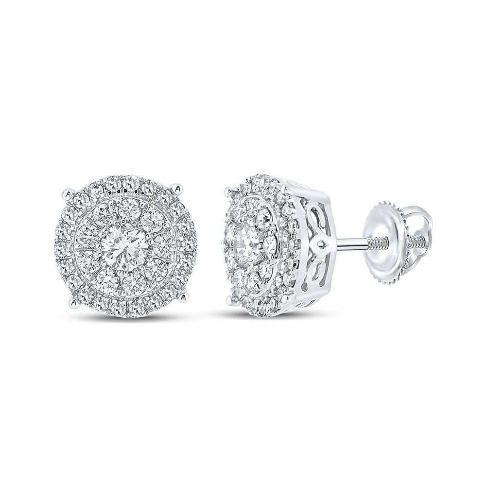 14K White Gold Round Diamond Cluster Earrings 5/8 Cttw, Length: 0.31 In, Width: 0.32 In