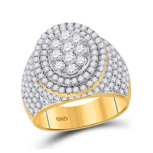 14K Yellow Gold Mens Round Diamond Cluster Ring 2-1/2 Cttw, Mens Size: 7-13