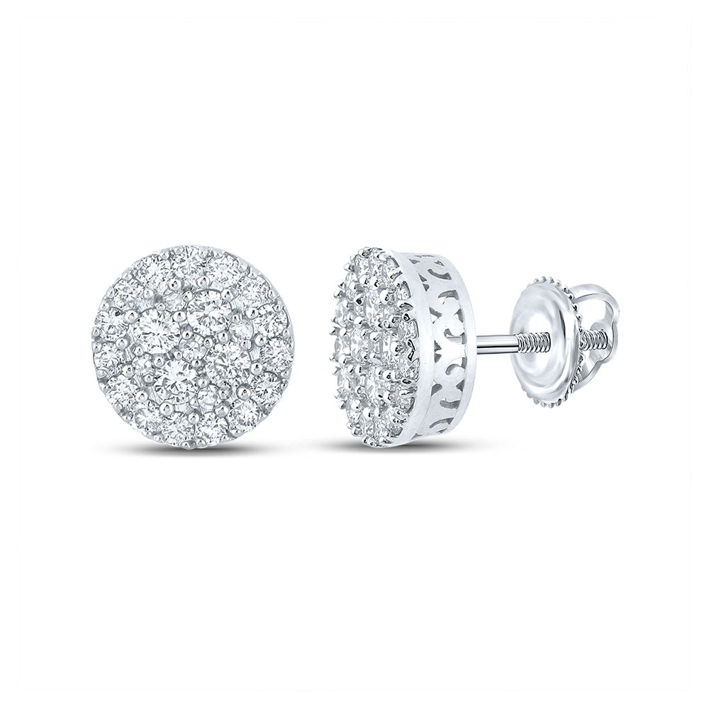 14K White Or Yellow Gold Round Diamond Cluster Earrings