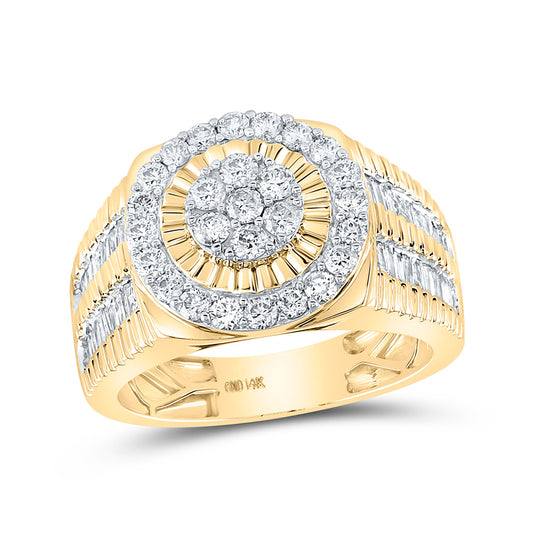 14K Yellow Gold Mens Round Diamond Fluted Flower Cluster Ring 1-3/4 Cttw, Mens Size: 7-13