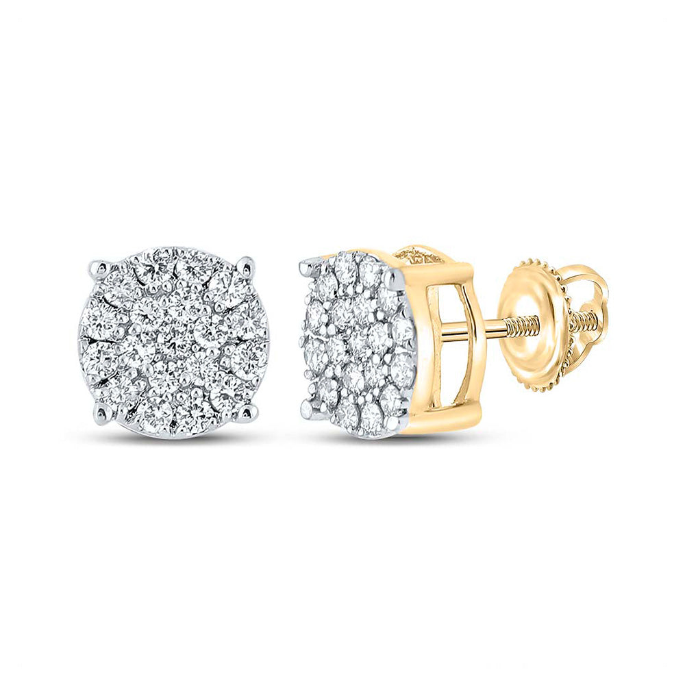 14K White Or Yellow Gold Round Diamond Cluster Earrings