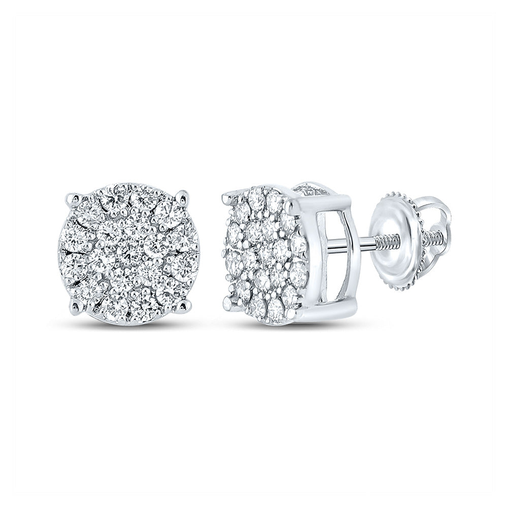 14K White Or Yellow Gold Round Diamond Cluster Earrings