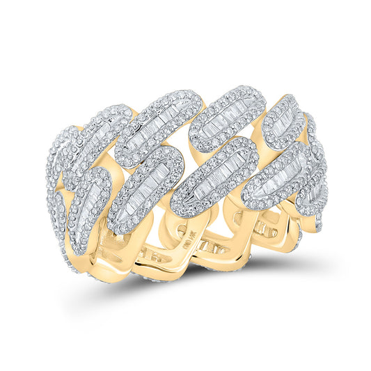 14K Yellow Gold Mens Baguette Diamond Cuban Link Band Ring 2-1/3 Cttw, Mens Size: 7-13