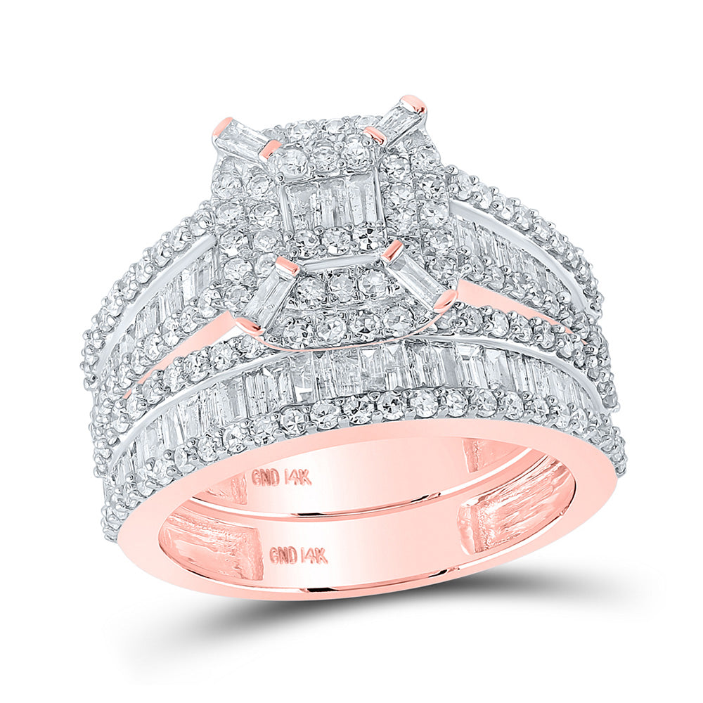 14K Rose Gold Baguette Diamond Square Bridal Wedding Ring Band Set 1-3/4 Cttw, Womens Size: 5-10