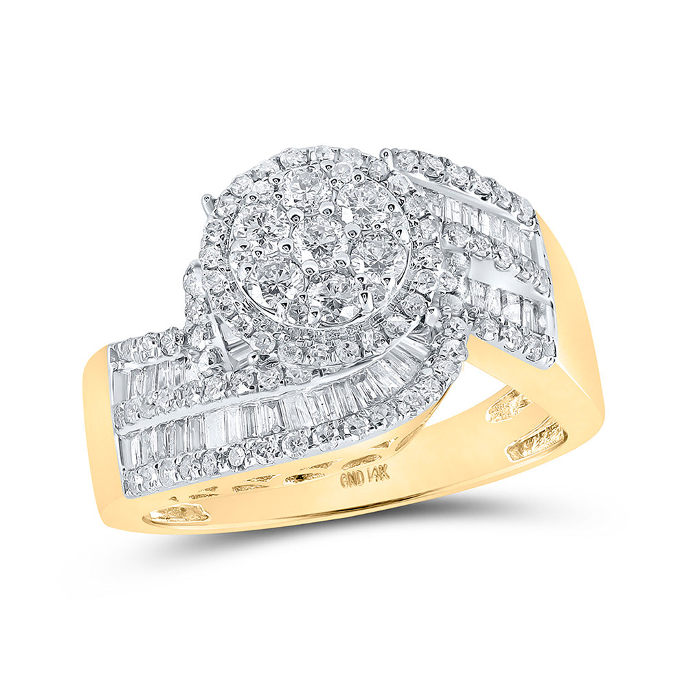 14K Yellow Gold Womens Baguette Diamond Flower Cluster Ring 1 Cttw, Womens Size: 5-10