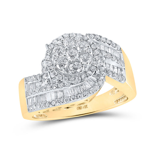 14K Yellow Gold Womens Baguette Diamond Flower Cluster Ring 1 Cttw, Womens Size: 5-10