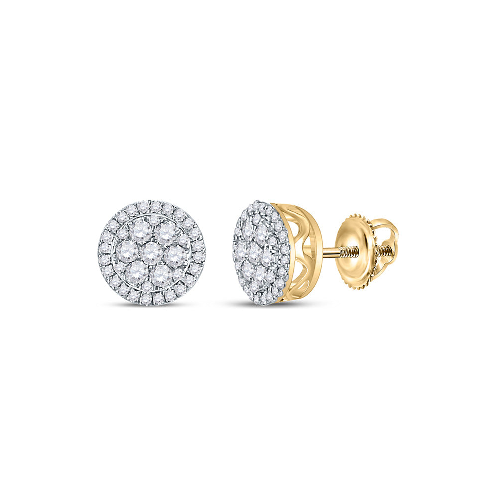 14K Yellow Gold Womens Round Diamond Cluster Earrings 3/8 Cttw, Length: 0.28 In, Width: 0.28 In