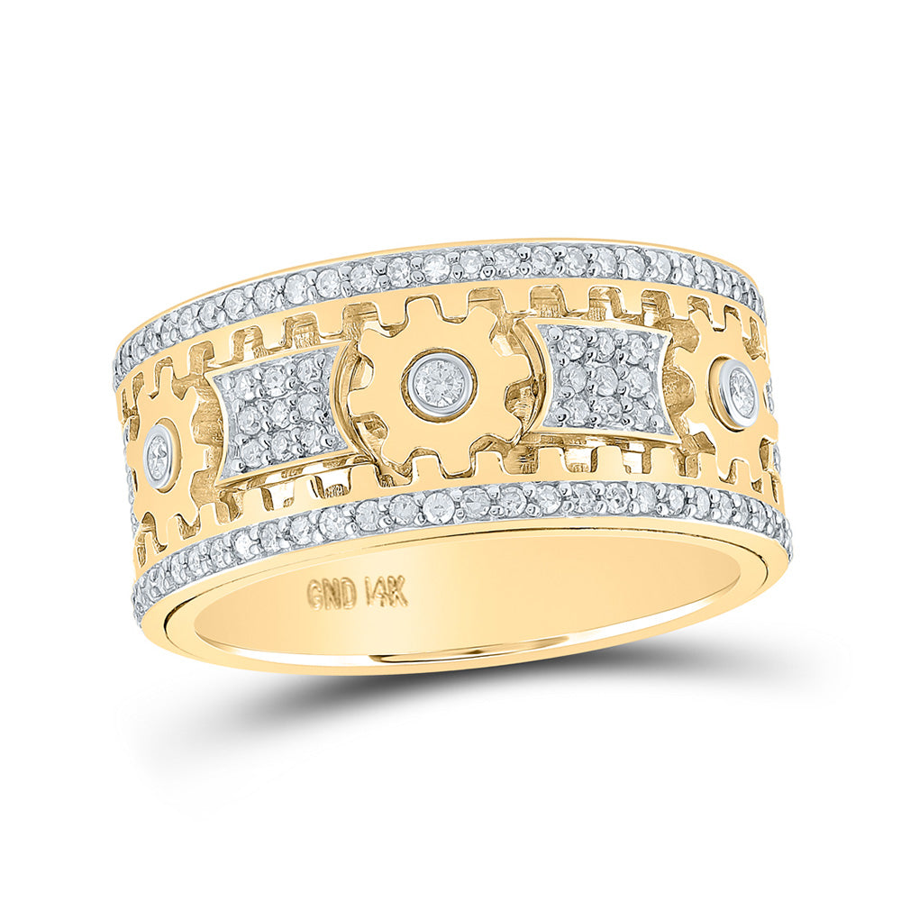 14K Yellow Gold Mens Round Diamond Cog Eternity Band Ring 1-1/2 Cttw, Mens Size: 7-13