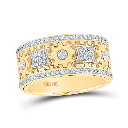 14K Yellow Gold Mens Round Diamond Cog Eternity Band Ring 1-1/2 Cttw, Mens Size: 7-13