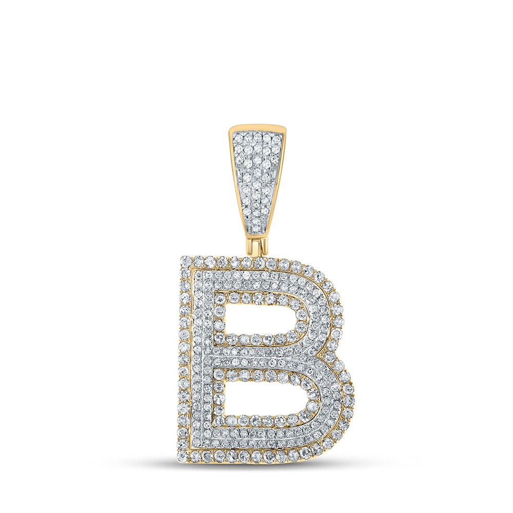 14K Two-tone Gold Mens Round Diamond Initial Letter Charm Pendant