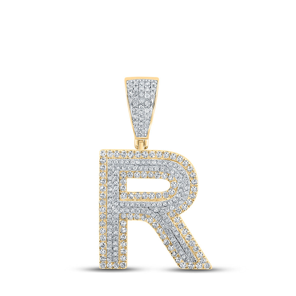 14K Two-tone Gold Mens Round Diamond Initial Letter Charm Pendant