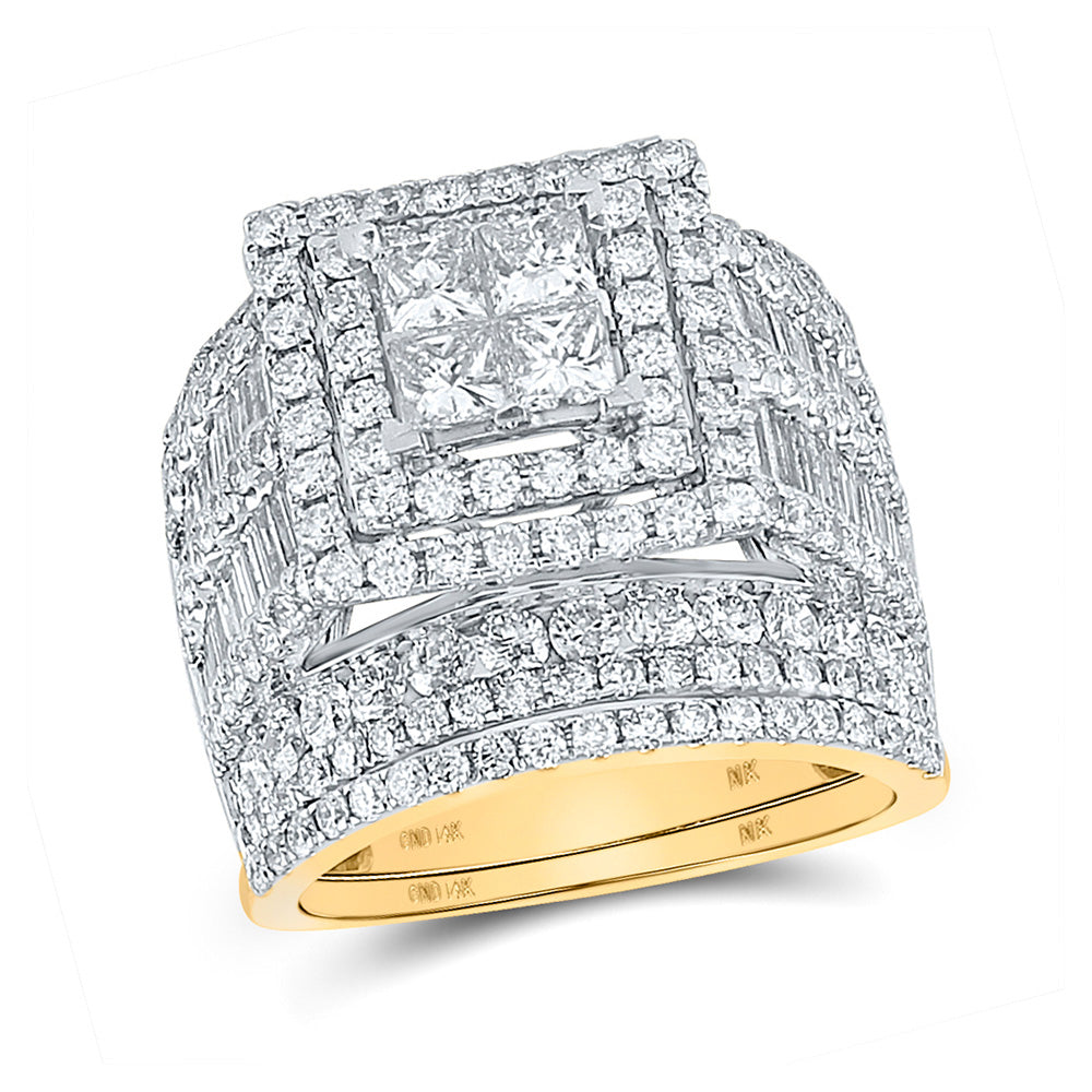 14K Yellow Gold Princess Diamond Square Bridal Wedding Ring Band Set 4 Cttw, Womens Size: 5-10