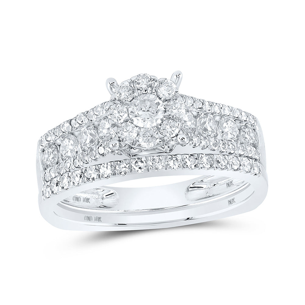 10K White Gold Round Diamond Cluster Bridal Wedding Ring Band Set 1 Cttw, Womens Size: 5-10