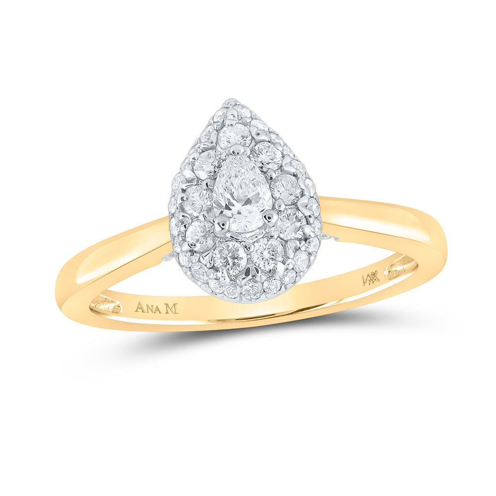 14K White Or Yellow Gold Pear Diamond Halo Bridal Wedding Engagement Ring , Womens Size: 5-10