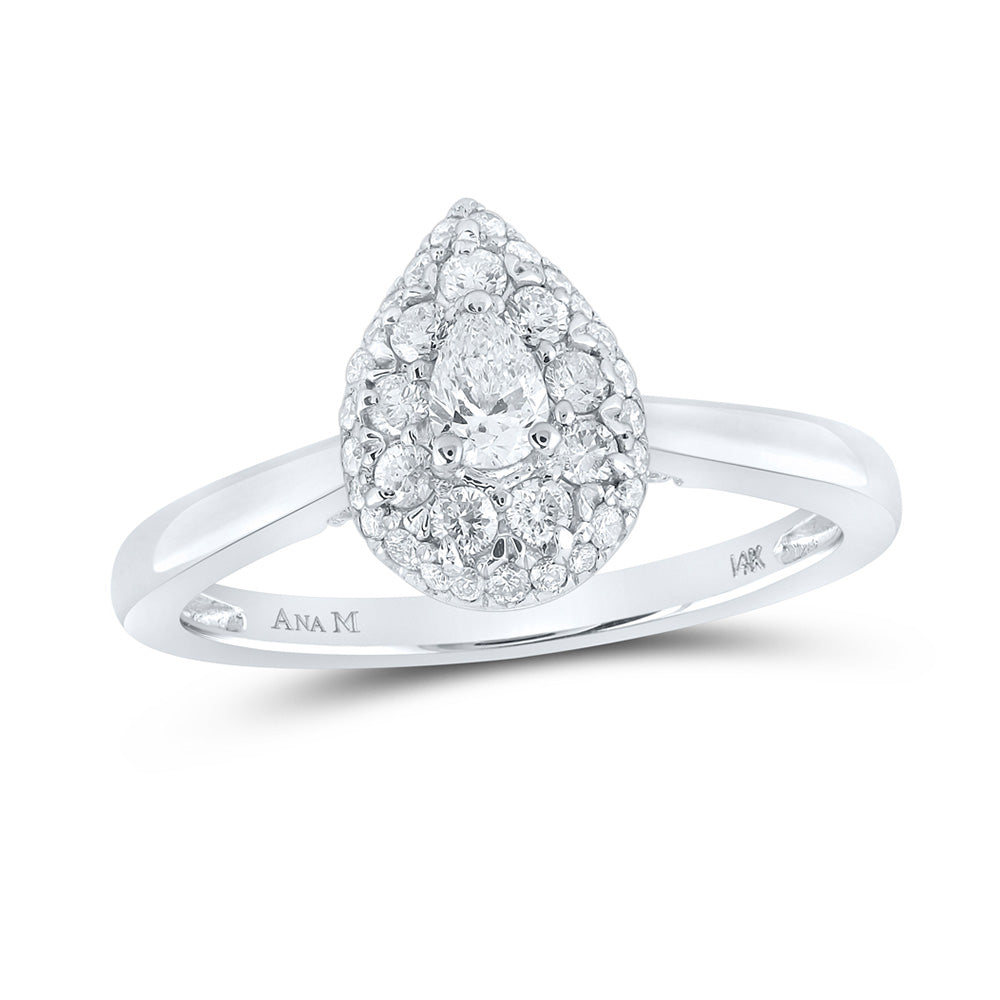 14K White Or Yellow Gold Pear Diamond Halo Bridal Wedding Engagement Ring , Womens Size: 5-10
