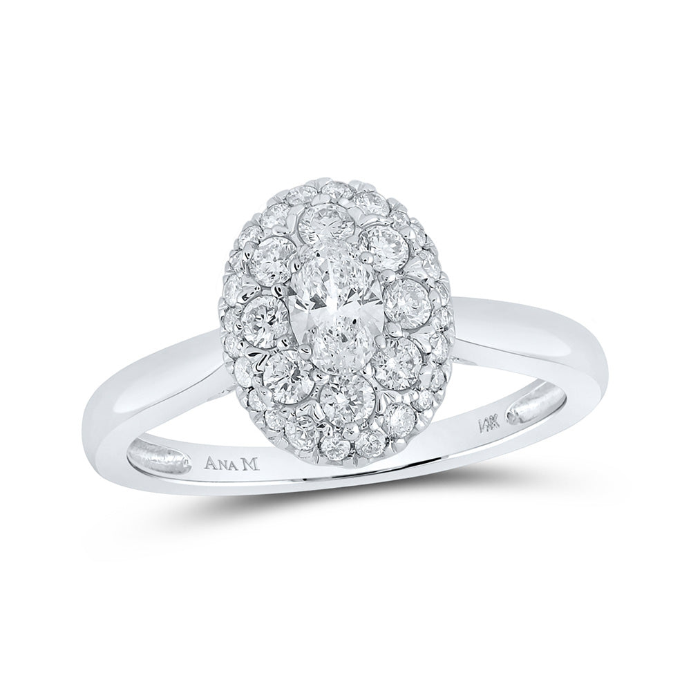 14K White Or Yellow Gold Oval Diamond Halo Bridal Wedding Engagement Ring , Womens Size: 5-10