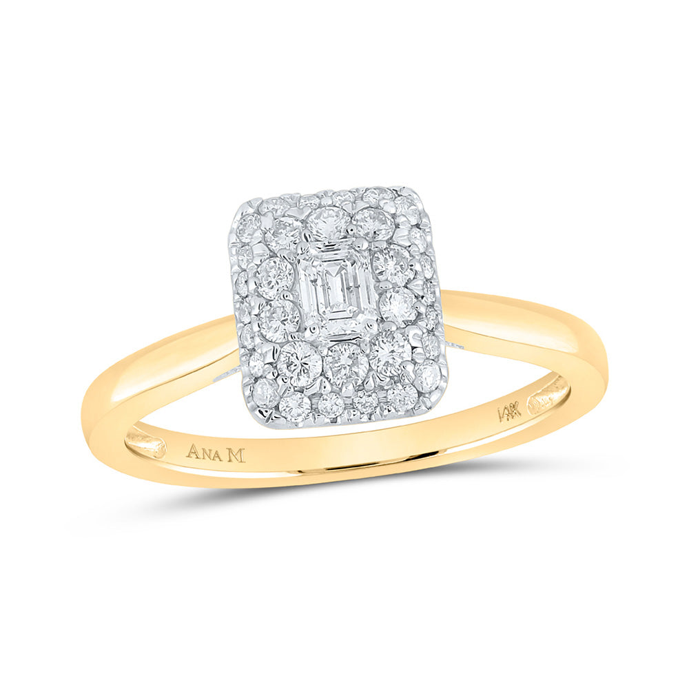 14K White Or Yellow Gold Emerald Diamond Halo Bridal Wedding Engagement Ring , Womens Size: 5-10