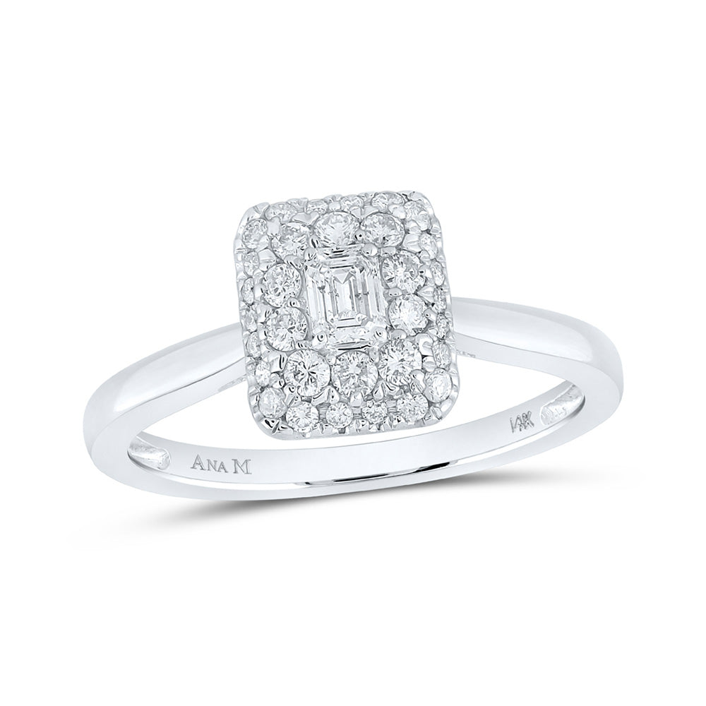 14K White Or Yellow Gold Emerald Diamond Halo Bridal Wedding Engagement Ring , Womens Size: 5-10