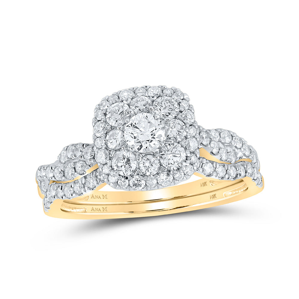 14K White Or Yellow Gold Round Diamond Halo Bridal Wedding Ring Band Set , Womens Size: 5-10