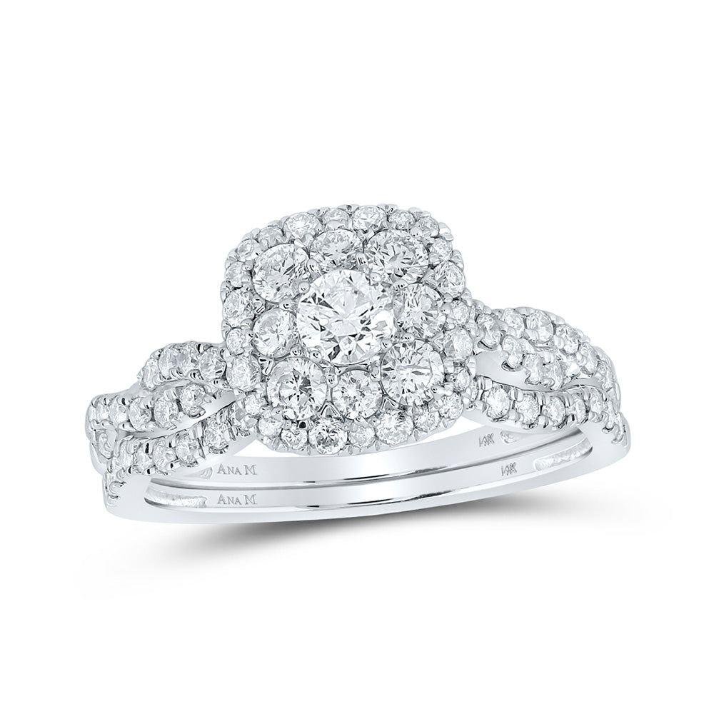 14K White Or Yellow Gold Round Diamond Halo Bridal Wedding Ring Band Set , Womens Size: 5-10