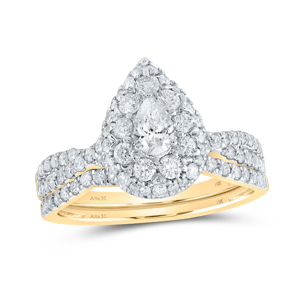 14K Yellow Gold Pear Diamond Teardrop Bridal Wedding Ring Band Set 1 Cttw, Womens Size: 5-10