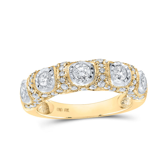 10K Yellow Gold Womens Round Diamond Band Ring 1 Cttw, Womens Size: 5-10