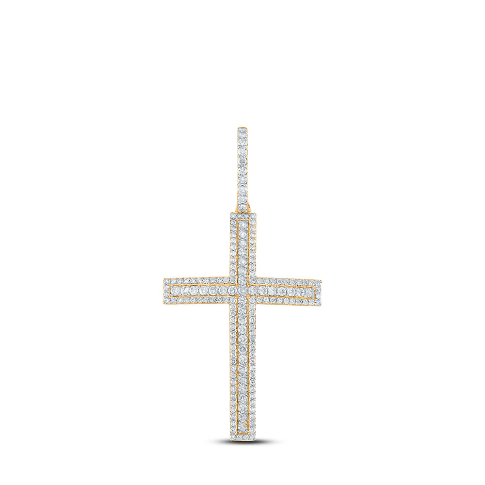 10K Yellow Gold Mens Round Diamond Cross Charm Pendant 4 Cttw, Length: 3.04 In, Width: 1.55 In