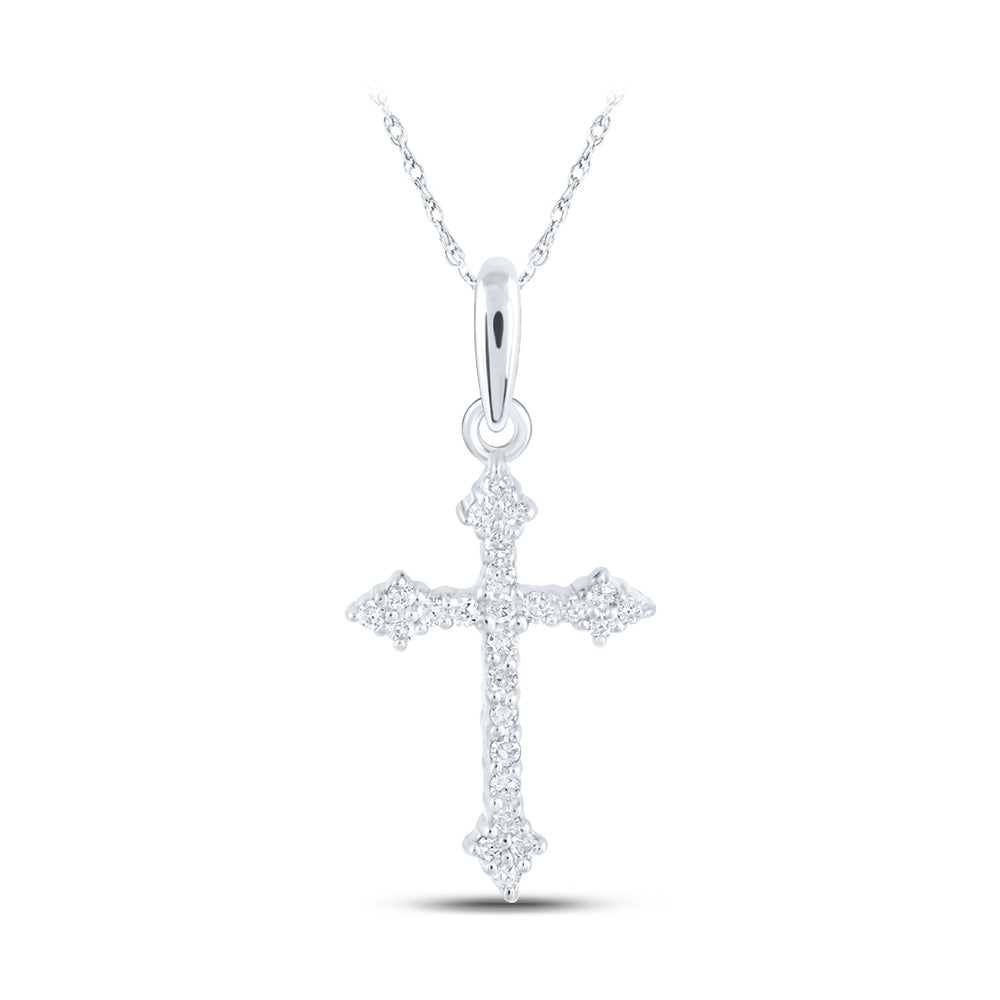 10K Yellow Or White Or Rose Gold Womens Round Diamond Cross Pendant
