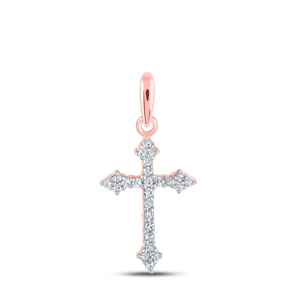 10K Yellow Or White Or Rose Gold Womens Round Diamond Cross Pendant