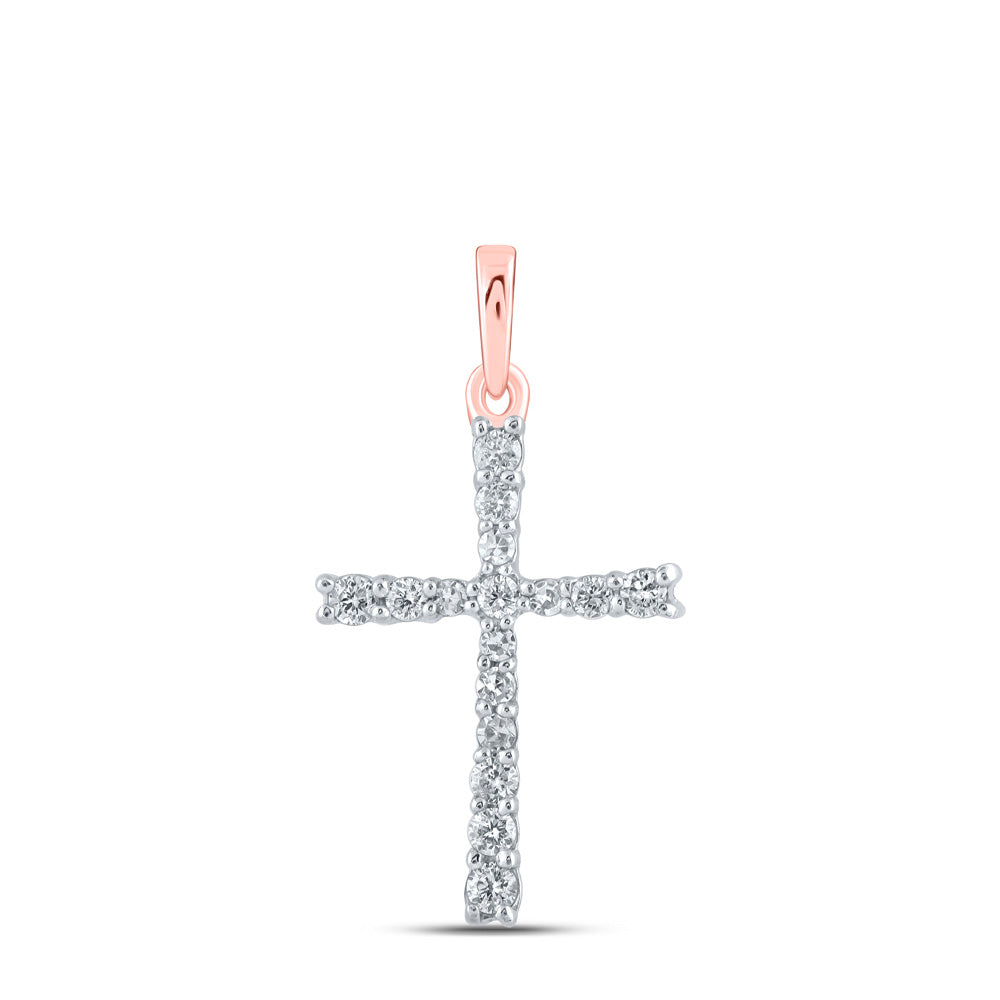 10K Yellow Or White Or Rose Gold Womens Round Diamond Cross Pendant