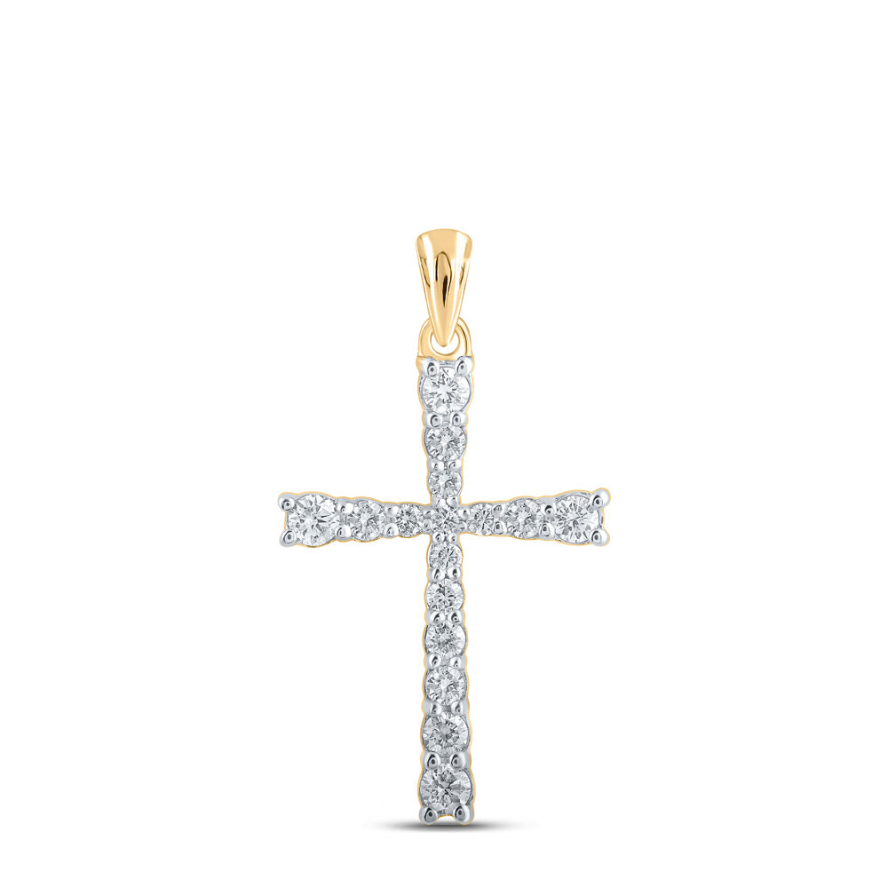 10K White Or Yellow Gold Womens Round Diamond Cross Pendant