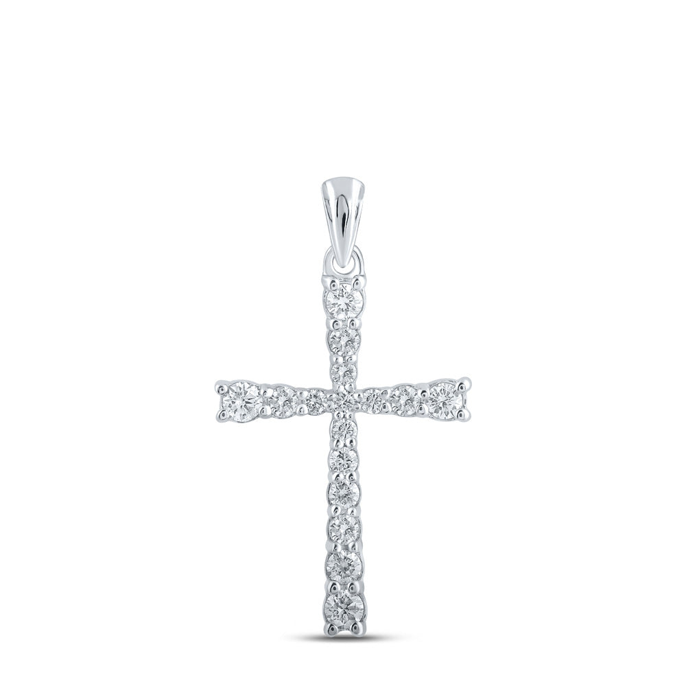 10K White Or Yellow Gold Womens Round Diamond Cross Pendant