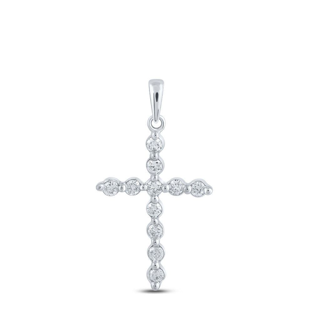 10K Yellow Or White Or Rose Gold Womens Round Diamond Cross Pendant