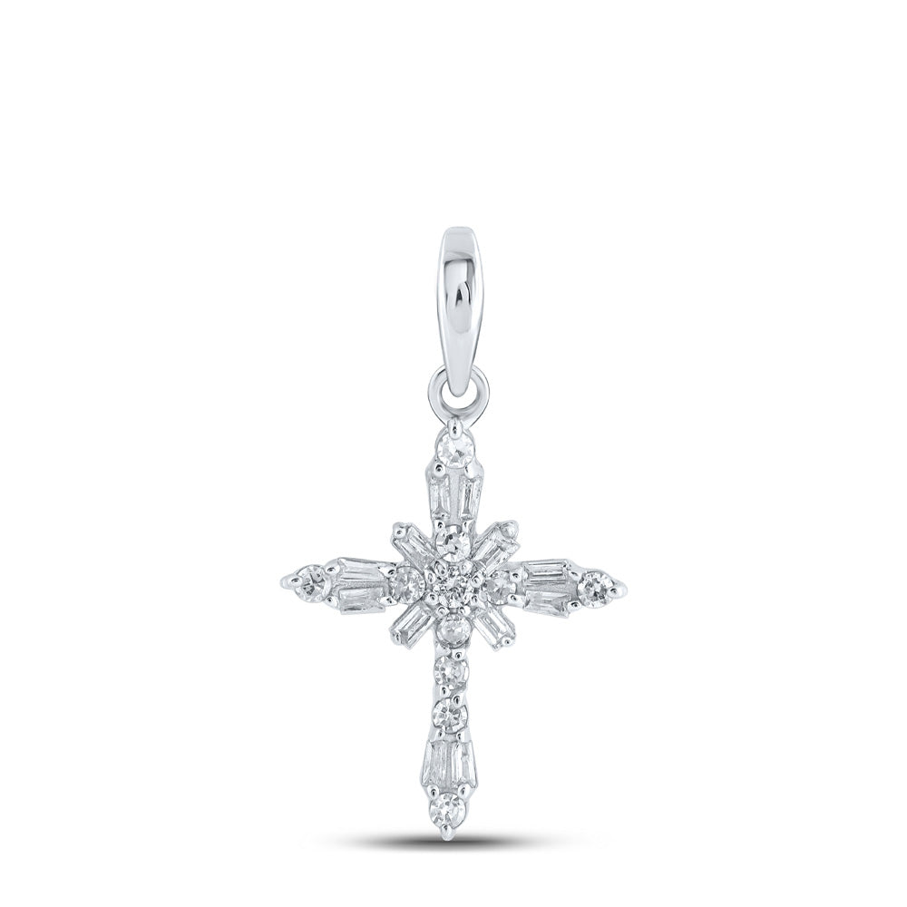 10K Yellow Or White Or Rose Gold Womens Round Diamond Cross Pendant