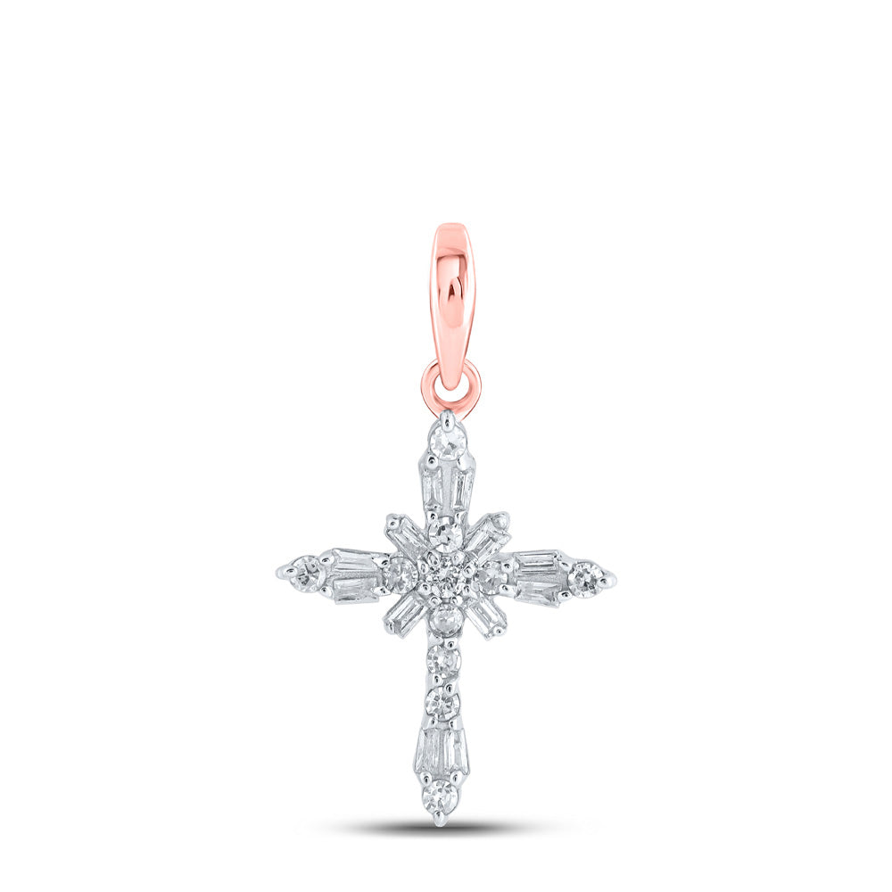 10K Yellow Or White Or Rose Gold Womens Round Diamond Cross Pendant