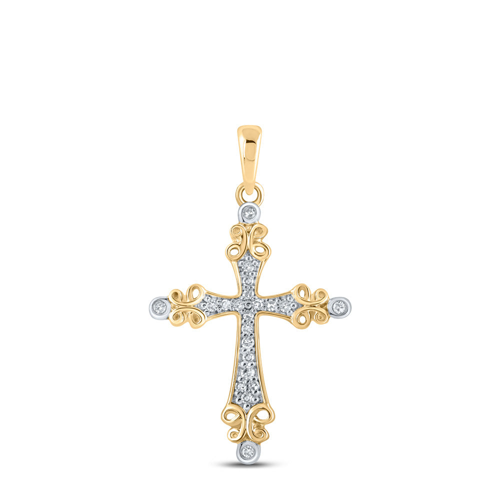 10K Yellow Or White Or Rose Gold Womens Round Diamond Cross Pendant
