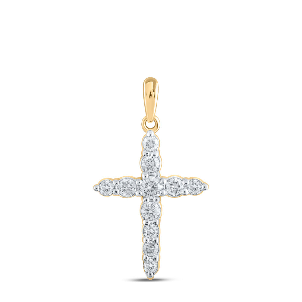 10K Yellow Or White Or Rose Gold Womens Round Diamond Cross Pendant