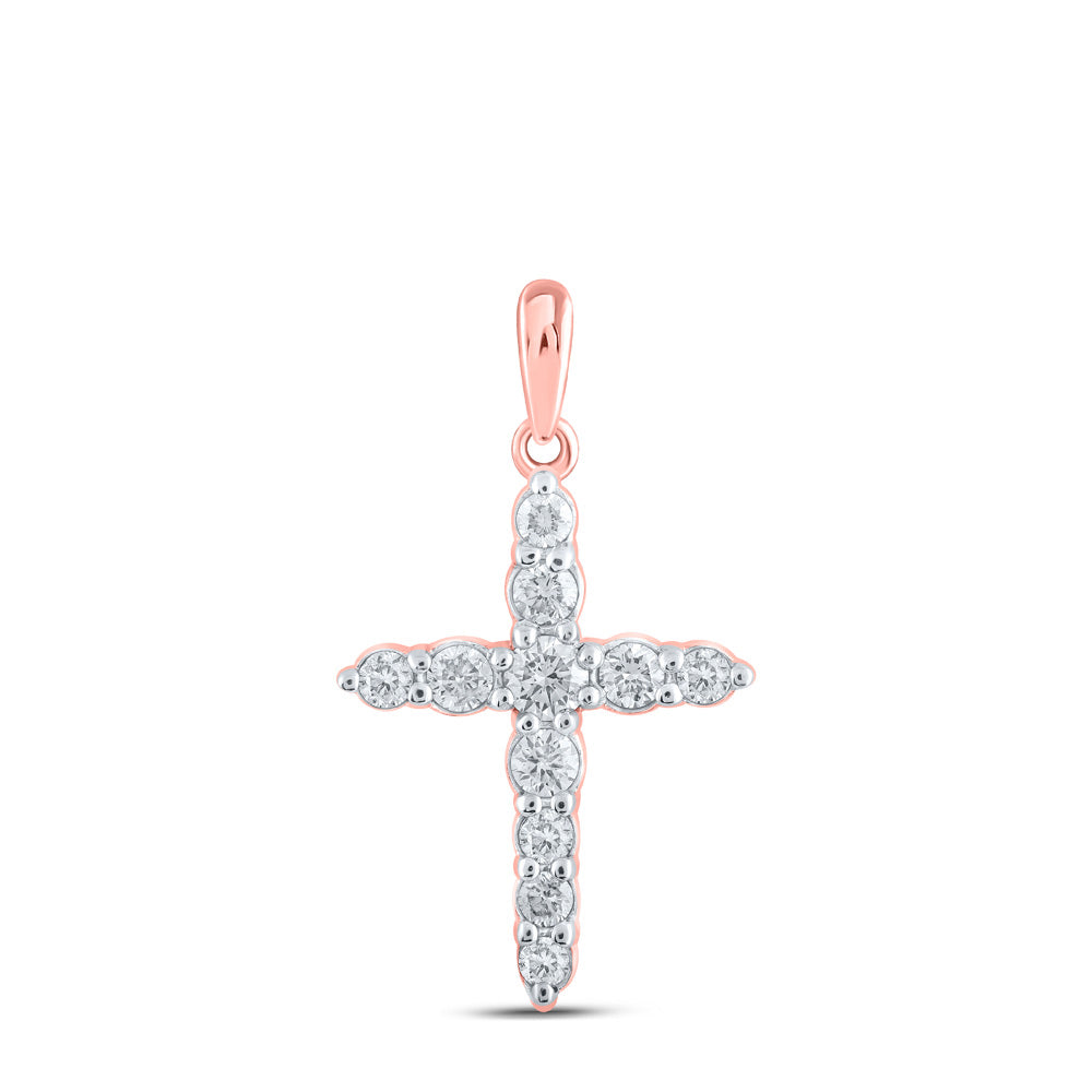 10K Yellow Or White Or Rose Gold Womens Round Diamond Cross Pendant