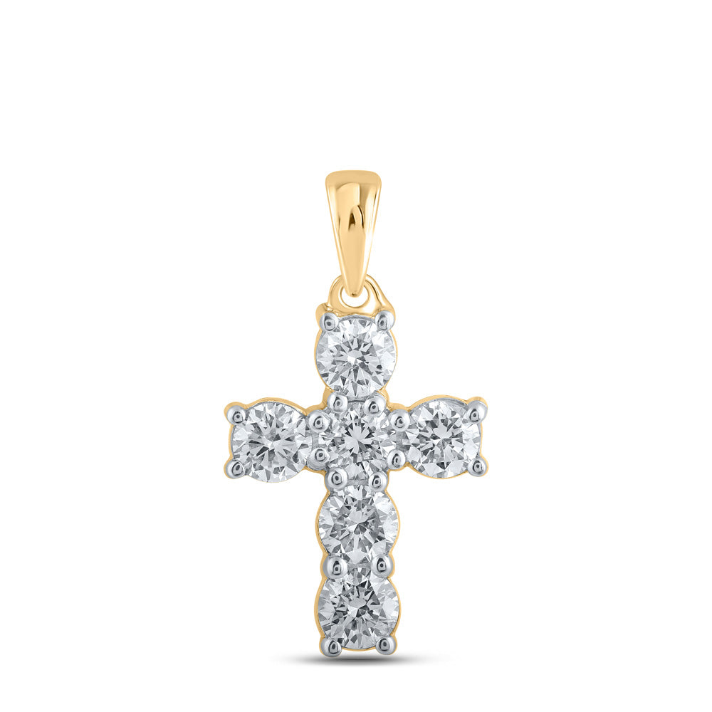 10K White Or Yellow Gold Womens Round Diamond Cross Pendant