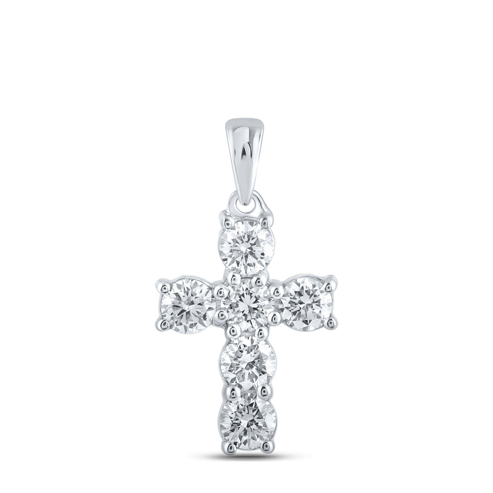 10K White Or Yellow Gold Womens Round Diamond Cross Pendant