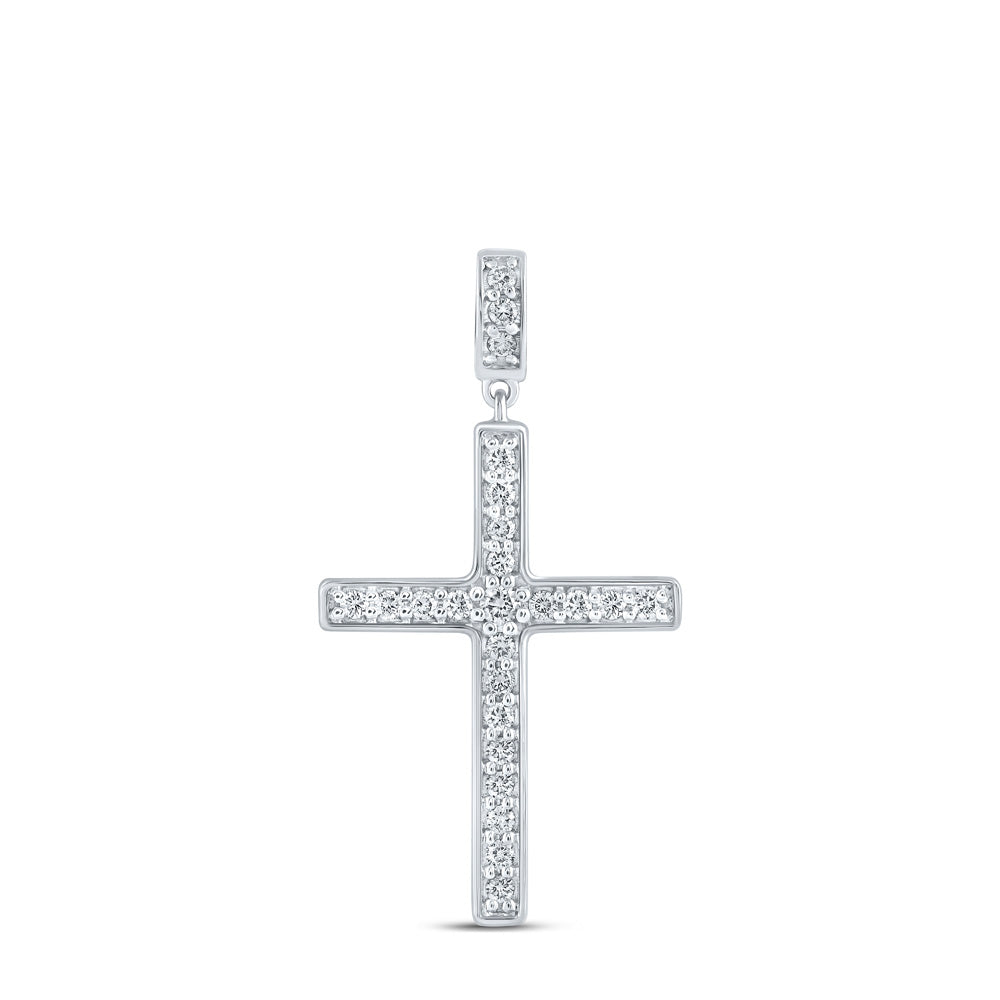 10K Yellow Or White Or Rose Gold Womens Round Diamond Cross Pendant