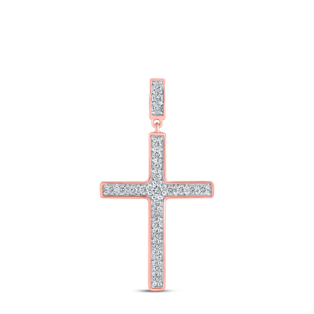 10K Yellow Or White Or Rose Gold Womens Round Diamond Cross Pendant